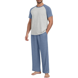 2 Piece <b>Men</b> Night Suit Short Sleeve Crew Neck Shorts <b>Set</b> Elastic Waist Soft Breathable Lightweight Summer <b>Pajamas</b> - Product Image 2