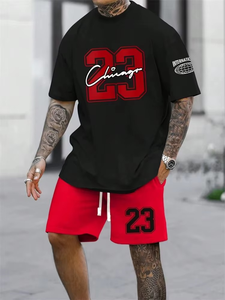 Mens 2-Piece <b>Knitted</b> Polyester/Cotton T-Shirt <b>Set</b> Slim Fit Casual Summer Crew Neck Digital Printing 220-240 Grams Fabric Weight - Product Image 3