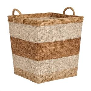 Panier de rangement contemporain en jonc de mer naturel avec poignées, durable pour la cuisine et la salle de bain, idéal pour les intérieurs minimalistes et une vie bien organisée - Product Image 5