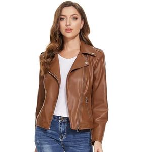 Chaqueta de Cuero a Cuadros Transpirable y Resistente al Viento para Mujer, Chaqueta de Motocicleta de Cuero Genuino para Mujer - Product Image 2