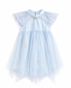 Vestido de Tul Azul Claro para Niña con Bordado de Mariposas, Manga de Pétalo, Corte en A, Largo hasta la Rodilla, Estilo Dulce, Vestido de Primavera - Product Image 4