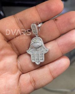 Colgante Amuleto Mano de Fátima de Plata de Ley 925 con Moissanita, Joyería de Lujo con Baño de Oro Rodio y Ojos Personalizados, Religioso - Product Image 5