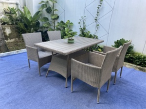 Modern Waterproof Rattan <b>Dining</b> Garden Set with Steel Frame for 1 Table 4 <b>Chairs</b> Cushions for Outdoor Patio & Courtyard - Product Image 5