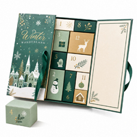 Maßgefertigter Luxus 24-Tage Adventskalender Leere Schubladenbox Grün Buchförmig Magnetisch Starrer Karton Winter Weihnachts-Countdown Geschenk