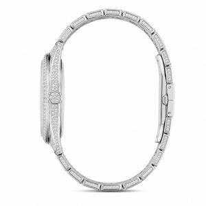 Reloj de lujo con diamantes para mujer, caja redonda de acero inoxidable, correa de cuarzo analógica - Product Image 4