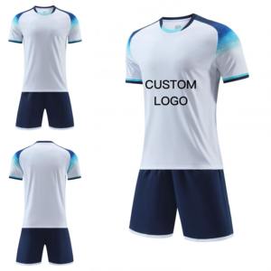 Mens White Blue Football Kit Custom <b>Soccer</b> Jersey Set Short Sleeve Sports Uniform Breathable Quick Dry Team Wear - Product Image 1