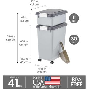 Contenitore Ermetico per Cibo per Cani e Gatti da 2 Tazze, Combo da 30 Lbs e 11 Lbs, Contenitore Impilabile per Snack per Spazi Ristretti - Product Image 4