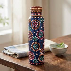 Floral Print <b>Copper</b> Water <b>Bottle</b> Boho Vintage Metal <b>Drinking</b> <b>Bottle</b> with Lid Portable for Gym Gift Hiking Drinkware Accessories - Product Image 4