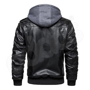 Nouvelle arrivée : veste en cuir pour homme, couleurs personnalisées, veste bomber en simili cuir zippée, avec capuche amovible - Product Image 4