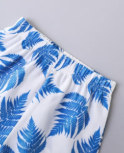 Boys Polyester/Cotton Printed Short Sleeve Shirt and Shorts Set Casual Summer Outfit Blue Leaf Pattern Woven Fabric - Product Image 6