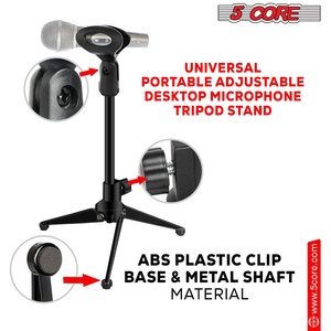 5 Core Desk Mic Stand 12" Height Adjustable Desktop <b>Microphone</b> Stands Metal Tripod Portable Foldable - Product Image 4