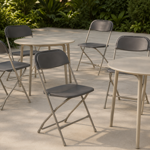 Flat Back <b>Plastic</b> Folding <b>Chair</b> Gray-Portable Durable Lightweight Outdoor Garden <b>Chair</b> for Kitchen Park & Villa Use - Product Image 1