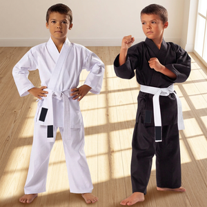 Kids Karate Gi Uniform White/Black with Stretch 100% Cotton Lightweight Design and <b>Free</b> White Belt - Product Image 3