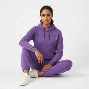 Ensemble sweat à capuche et pantalon en polaire violet pour femme, décontracté, longueur intégrale, couleur unie, 100% coton, respirant, coupe classique, toutes saisons - Product Image 5