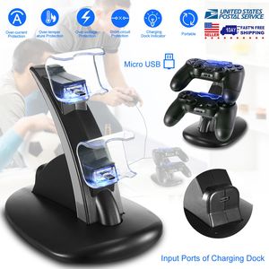 Base de Carga Doble Micro USB para PS4 Pro y PS4 Slim con Indicador Azul, Soporte de Carga para Controles y Joysticks de Juego - Product Image 1