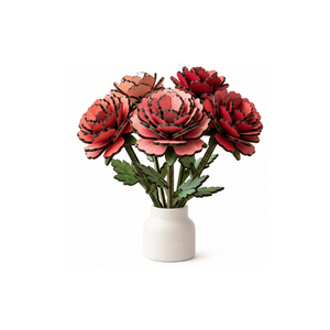 Centro de Mesa de Madera Ecológico con Flores |   Ramo Floral Pintado a Mano con Corte Láser en Jarrón para Decoración del Hogar, Sala de Estar, Dormitorio u Oficina - Product Image 1