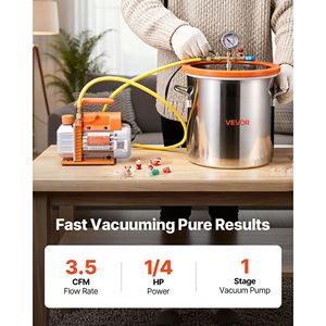 Bomba de Vacío de Una Etapa 3.5 CFM, Kit de Cámara de Desgasificación de Acero Inoxidable, Recipientes de Presión de Vidrio Templado para Cámara de Vacío de 5 Galones - Product Image 2