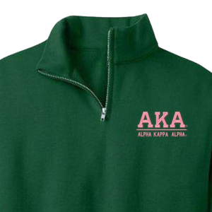 Sudadera AKA con Cierre de Cremallera, Color Verde Kelly, Bordado Rosa, Cuello Alto Simulado, Prenda Personalizada para Hermandades Griegas - Product Image 5