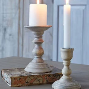 Porte-bougie de table au design tendance, nouveau modèle, en bois, pour bougies coniques, style vintage. - Product Image 1