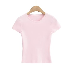 เสื้อยืดผู้ชายแขนสั้นถักสีชมพู คอกลม ทรงเข้ารูป สไตล์ลำลอง - Product Image 2