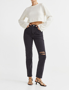 Jeans en denim amples pour femmes, évasés, déchirés, délavés, tendance, nouveaux, décontractés - Product Image 1
