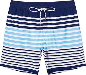 Short de bain décontracté pour homme en tricot rayé, avec cordon de serrage, taille élastique, séchage rapide, écologique, avec doublure en maille - Product Image 1