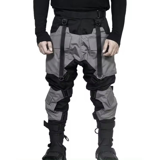 Men's Cyberpunk Techwear Cargo Pants Lightweight Waterproof Multi-Pocket Tactical Joggers Streetwear Buckle Strap Hip Hop Urban
