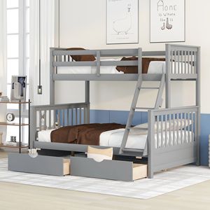Lit superposé double avec échelles et deux tiroirs de rangement gris LT000165AAE Lit pour enfants - Product Image 1