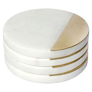 Natural Round Marble <b>Drinks</b> <b>Coaster</b> Sets of 4 with Metal Holder for Home and Dining Room Coffee Table Decorative <b>Coasters</b> - Product Image 5