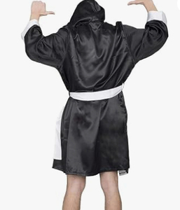 Hooded Boxing Robe Satin Black White Trim Polyester Durable Gym Wear Comfortable All Seasons Boxing Costume <b>Dummy</b> Men Women - Product Image 6