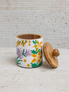 Pot à épices en bois artisanal écologique avec couvercle en bois, motif floral, hermétique, grande capacité, récipient de stockage alimentaire pour la cuisine - Product Image 5