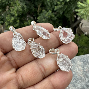 Wholesale Natural <b>Raw</b> Herkimer Diamond Pendant 925 Sterling Silver <b>Crystal</b> Quartz Charms Jewelry for Necklace Making - Product Image 1