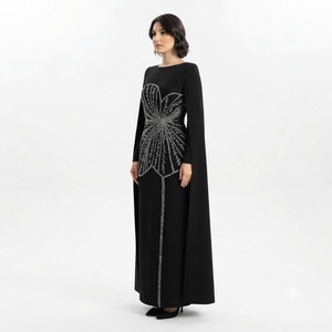 Black Beaded Abaya Dress <b>Cape</b> Sleeve Floor Length Formal Party Evening Dress for <b>Women</b> - Product Image 3