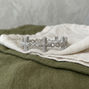 14K White Gold Cross Link <b>Bracelet</b> Lab Diamond Pave Iced Out <b>Infinity</b> Religious Charm Hip Hop Wristband - Product Image 1