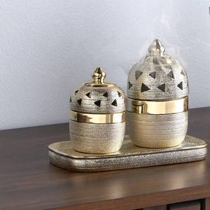 Ensemble de brûleurs d'encens ronds en métal avec plateau, brûleur d'oud, aromathérapie, parfum d'intérieur, décoration du Ramadan, export - Product Image 5