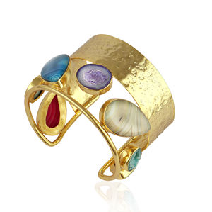 Trendy stalactite druzy agate <b>adjustable</b> <b>bracelet</b> 18K gold plated geode slice open bangle multi botswana wide cuff brass jewelry - Product Image 3
