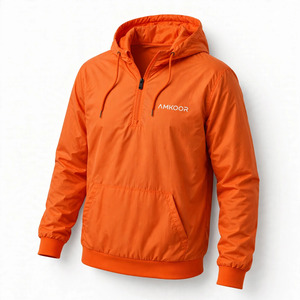 Veste coupe-vent à capuche pour homme, couleur personnalisée, fermeture éclair quart de tour, décontractée, printemps, avec poche avant, en polyester léger - Product Image 4