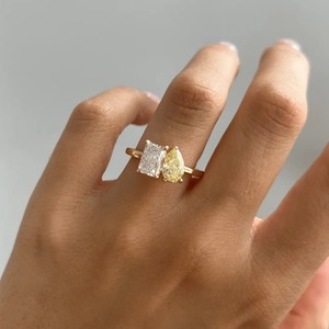 2.20CT <b>Two</b> <b>Stone</b> Yellow Pear And Radiant Diamond <b>Ring</b> 14K Gold Custom Jewelry Supplier - Product Image 4
