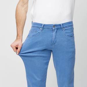 Men's Straight Fit Denim <b>Jeans</b> Breathable Solid Pattern Winter Summer High Quality Fabric Casual Style - Product Image 2