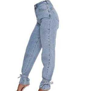 Pantalon décontracté taille haute classique à poches, coupe large, en jean respirant pour femme, style cargo, OEM - Product Image 6