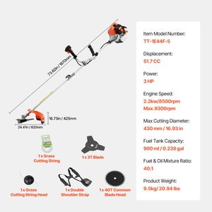 Decespugliatore a benzina 2 tempi da 51,7 cc, tagliabordi multifunzione senza fili da 43 cm, decespugliatore dritto per erbacce - Product Image 5