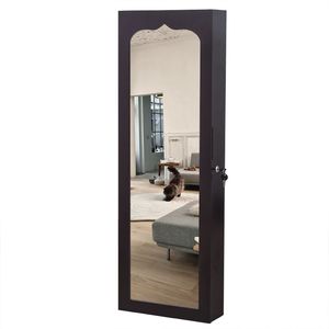 Armadietto Portagioie a Specchio Non Completamente Specchiato, da Parete in Legno, con 4 Ripiani, 6 Cassetti, 8 Luci LED Blu, Marrone Scuro YF - Product Image 1