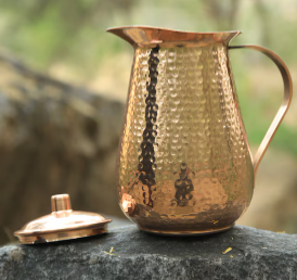 Jarra de Agua de Cobre Puro Premium, Forjada a Mano, Estilo Vintage, Texturizada, de Metal Puro Sólido, para Bebidas, Ayurvédica, Saludable - Product Image 6