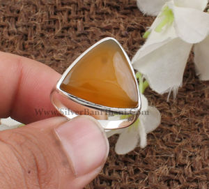 925 Sterling <b>Silver</b> Bezel Setting Yellow Jade Handmade Classic <b>Boho</b> Dainty Solitaire <b>Ring</b> Certified Jaipur Unisex Wedding Party - Product Image 1