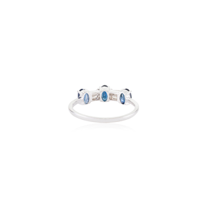 Bague trois pierres en or blanc pur 14 carats, saphir bleu et diamant, design exclusif, dernière collection, vente en gros, cadeau pour femme - Product Image 6