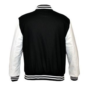 Chaquetas Varsity Personalizadas de Primera Calidad, Cuerpo de Lana Azul Marino, Mangas de Cuero Blanco - Product Image 2