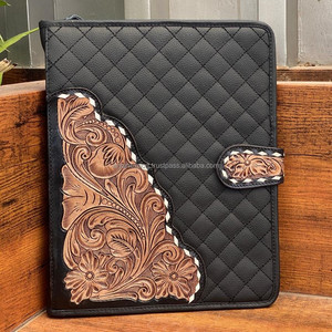 Carpeta de anillas con cremallera para entrevista de cuero de vaca de alta calidad, Padfolio de negocios de cuero acolchado genuino, tamaño A4 personalizado - Product Image 2