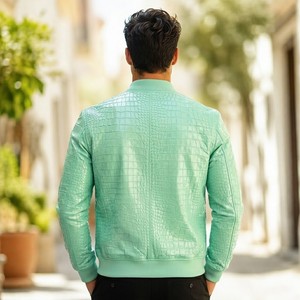 LEATHER SPOT Finished <b>for</b> Embossed Leather Luxury Textured Breathable <b>Summer</b> <b>Men's</b> Bomber <b>Jacket</b> - Product Image 6