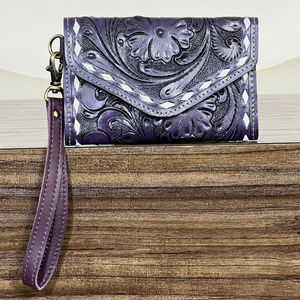 Cartera Mini de Cuero Genuino de Vaca, Diseño Floral Grabado a Mano, Tarjetero, Monedero de Viaje con Protección RFID para Mujer, Superventas - Product Image 4