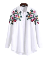 Pilihan Terbaik Kemeja Putih Elegan Wanita Nyaman Kasual Bahan Tahan Lama Desain Khusus Bordir Kancing Sederhana Depan